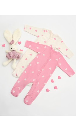 Комбинезон сердечки на молоке +сердечки на розовом