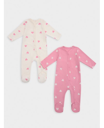 Комбинезон сердечки на молоке +сердечки на розовом