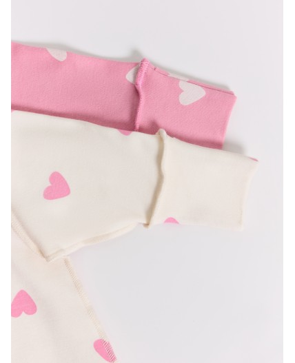 Комбинезон сердечки на молоке +сердечки на розовом