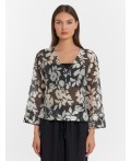Блузка цветы на черном