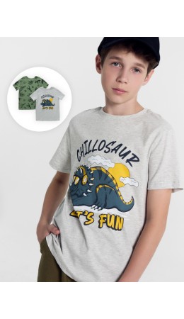Футболка серый меланж 4306-А +динозавры на серо -зеленом