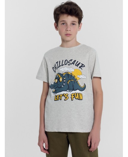 Футболка серый меланж 4306-А +динозавры на серо -зеленом