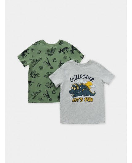 Футболка серый меланж 4306-А +динозавры на серо -зеленом