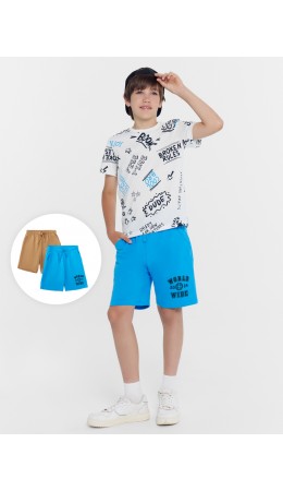 Шорты лазурный голубой +песочный +печать