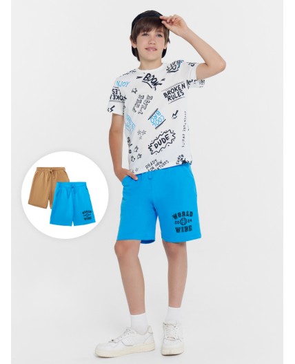 Шорты лазурный голубой +песочный +печать