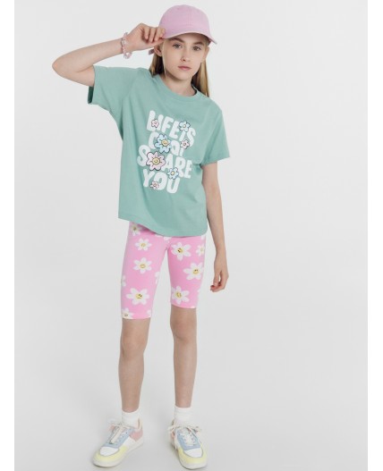 Футболка шалфей +ромашки на св.розовом