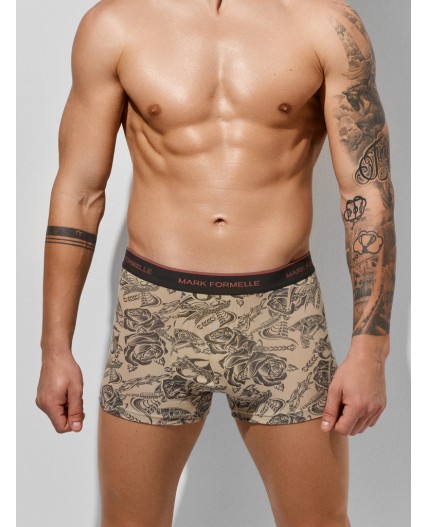 Трусы зелено -голубой +тату на бежевом