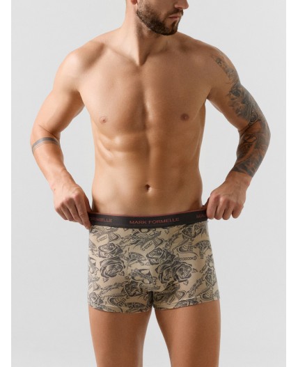 Трусы зелено -голубой +тату на бежевом