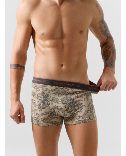 Трусы зелено -голубой +тату на бежевом