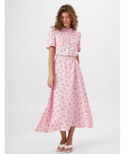 Платье мелкий цветочек на розовом