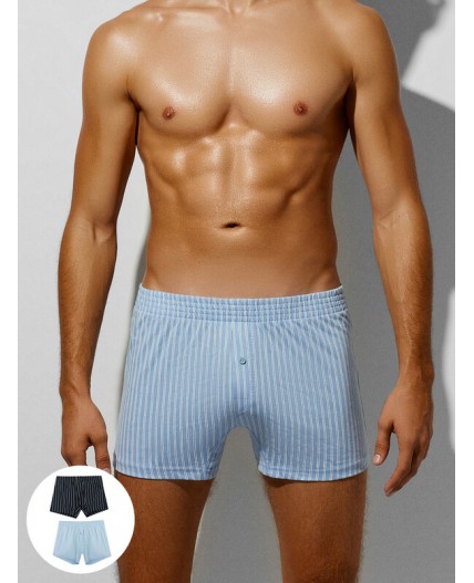 Трусы полоска на пыльно -голубом +полоска на неви