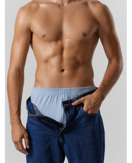 Трусы полоска на пыльно -голубом +полоска на неви