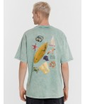 Футболка ACID WASH бирюзовый +печать