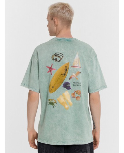 Футболка ACID WASH бирюзовый +печать