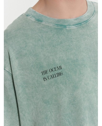 Футболка ACID WASH бирюзовый +печать