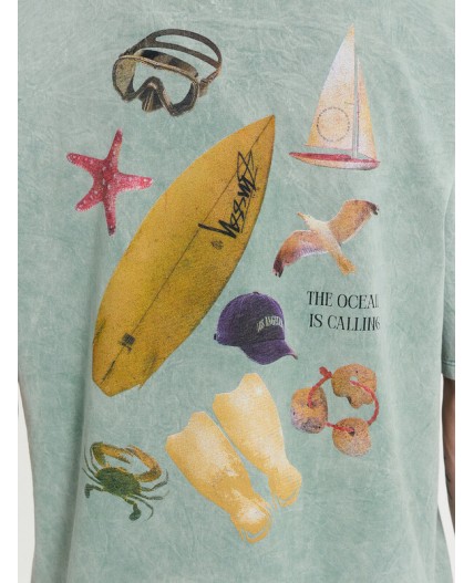 Футболка ACID WASH бирюзовый +печать