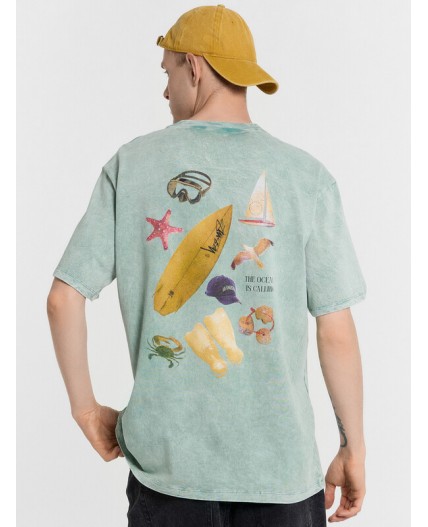 Футболка ACID WASH бирюзовый +печать