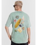 Футболка ACID WASH бирюзовый +печать