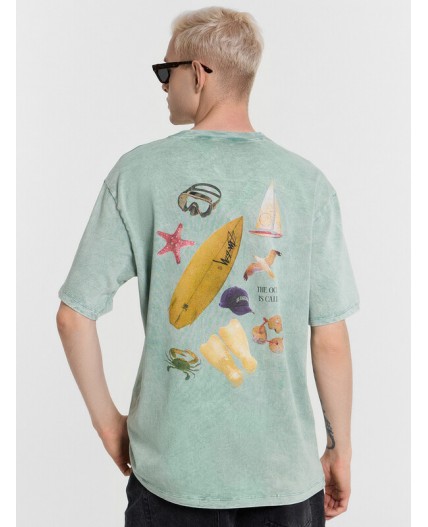 Футболка ACID WASH бирюзовый +печать