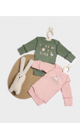 Боди св.розовый +зеленый +печать