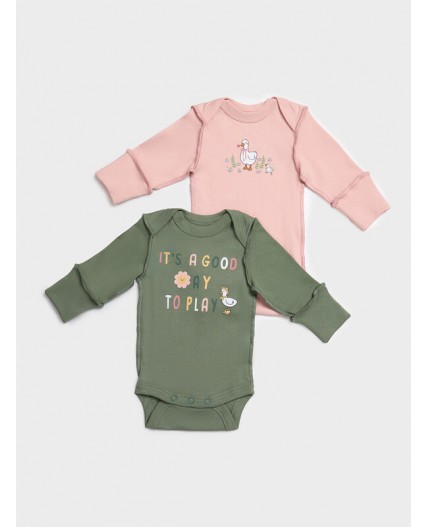 Боди св.розовый +зеленый +печать