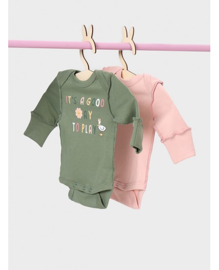 Боди св.розовый +зеленый +печать