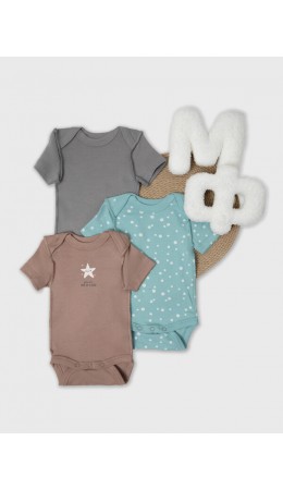 Боди имбирный +горошки на бирюзе +серый