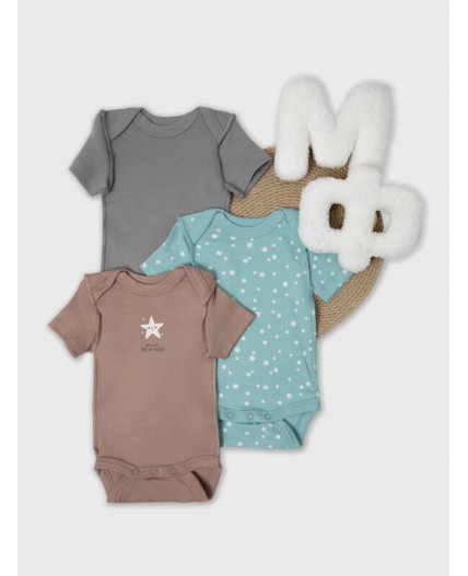 Боди имбирный +горошки на бирюзе +серый