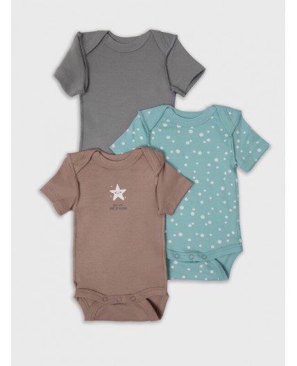 Боди имбирный +горошки на бирюзе +серый