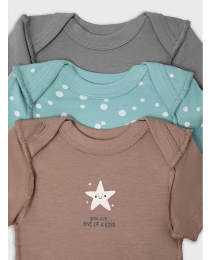 Боди имбирный +горошки на бирюзе +серый