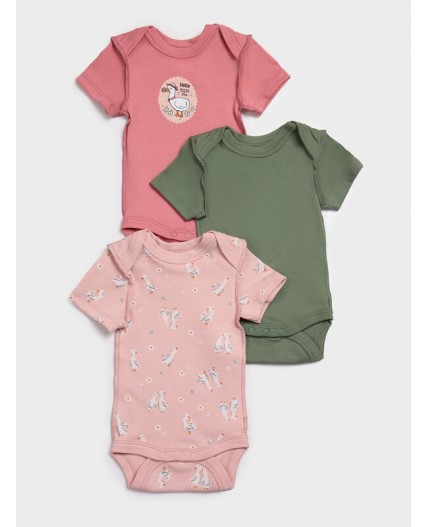 Боди уточки на св.розовом +розовый +зеленый