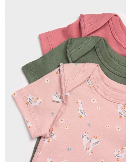 Боди уточки на св.розовом +розовый +зеленый