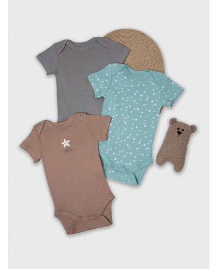 Боди имбирный +горошки на бирюзе +серый