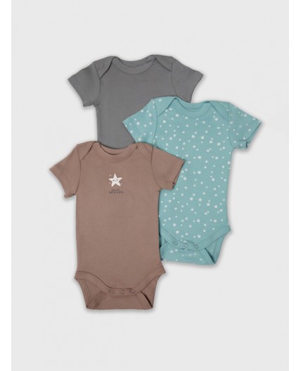 Боди имбирный +горошки на бирюзе +серый