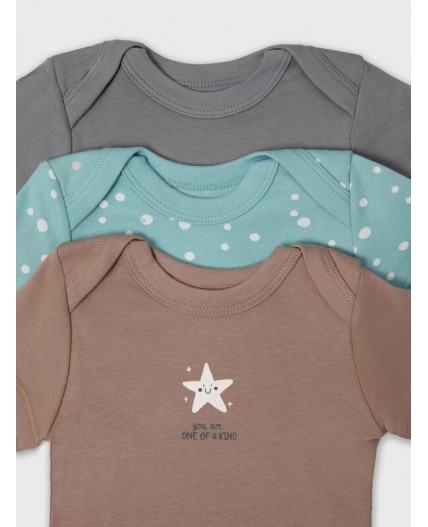 Боди имбирный +горошки на бирюзе +серый