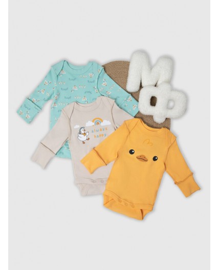 Боди оранжевый +уточки на бирюзе +льняной