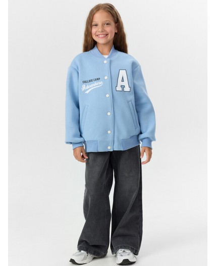 Бомбер пыльно -голубой +печать