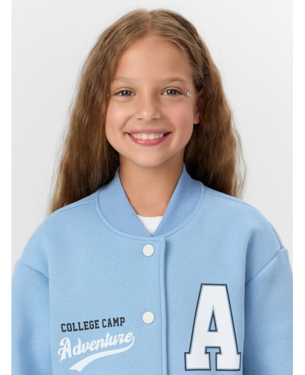 Бомбер пыльно -голубой +печать