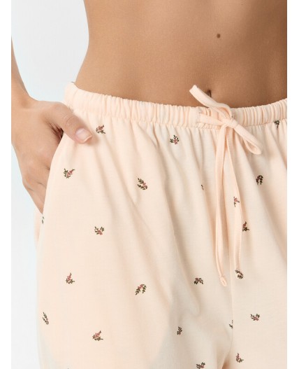 Брюки цветочки на персиковом креме