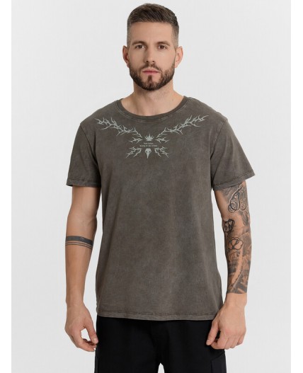 Футболка ACID WASH т.оливковый +печать