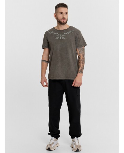 Футболка ACID WASH т.оливковый +печать