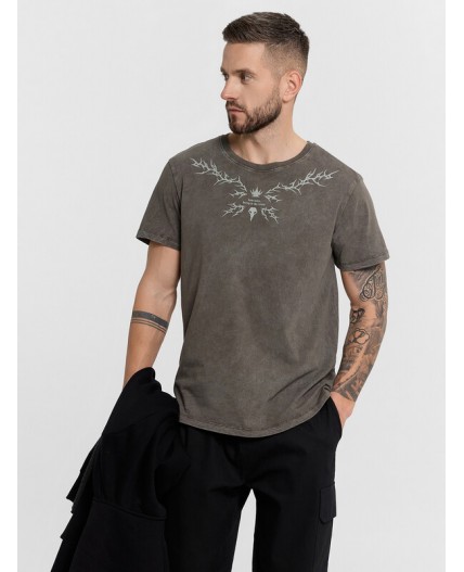 Футболка ACID WASH т.оливковый +печать