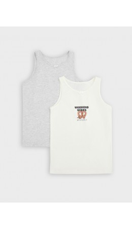 Топ св.молочный +серый меланж 43606-А +печать