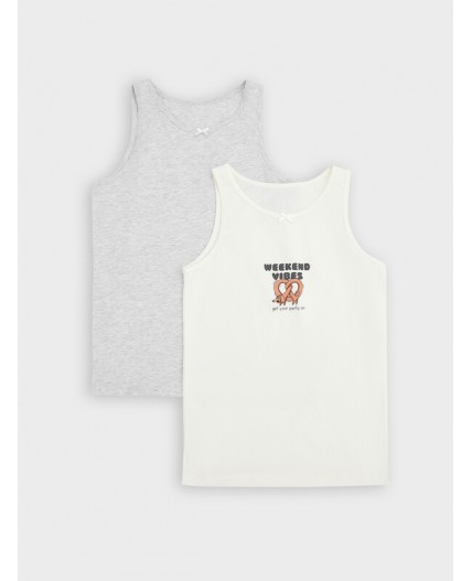 Топ св.молочный +серый меланж 43606-А +печать