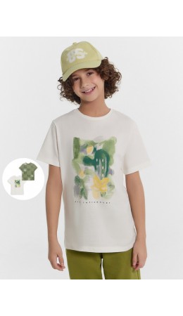 Футболка св.молочный +абстракция на зеленом