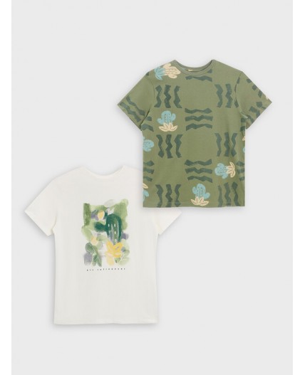 Футболка св.молочный +абстракция на зеленом