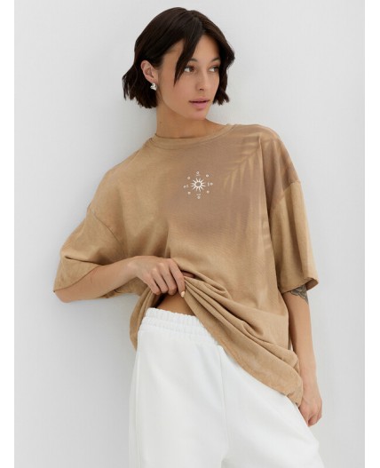 Футболка ACID WASH песочный +печать