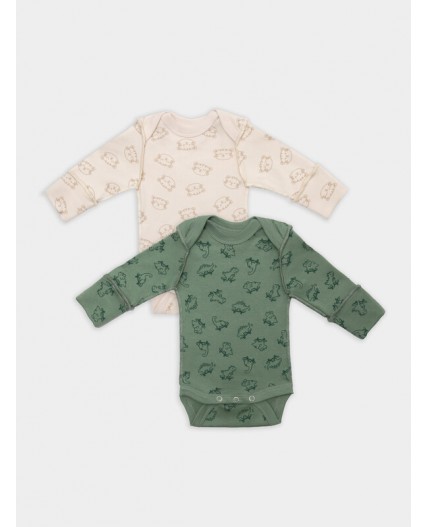 Боди тигрята на пудре +динозавры на зеленом