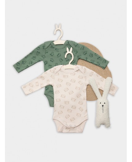 Боди тигрята на пудре +динозавры на зеленом