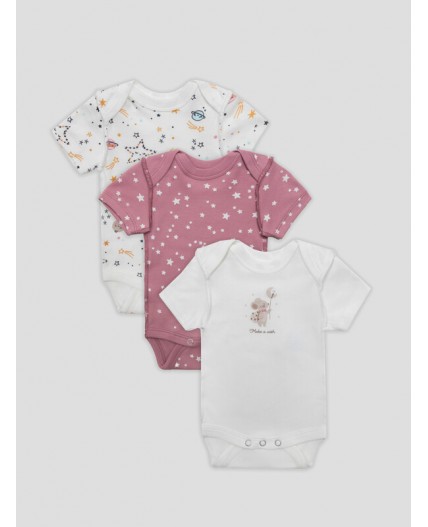 Боди белый +космос на белом +звезды на кристальной розе